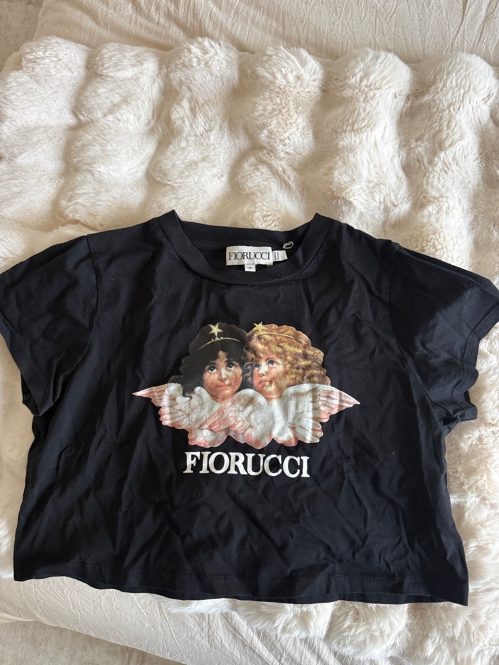 Fiorucci Black Tee with Twin Cherubs Print